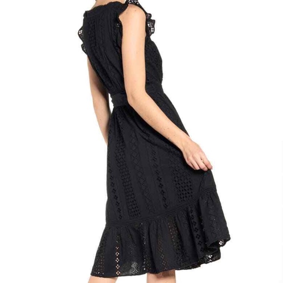 J.Crew Lace Crochet Midi Dress A-skirt Wrap Belted Navy Sz. XS ALL OVER EYELET - Picture 3 of 16